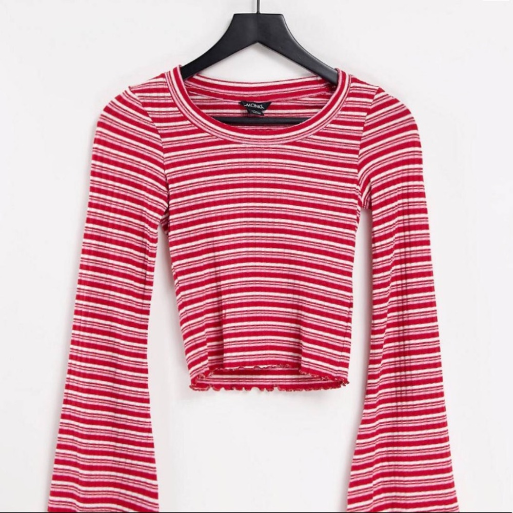 Monki Striped Trumpet Sleeve Top